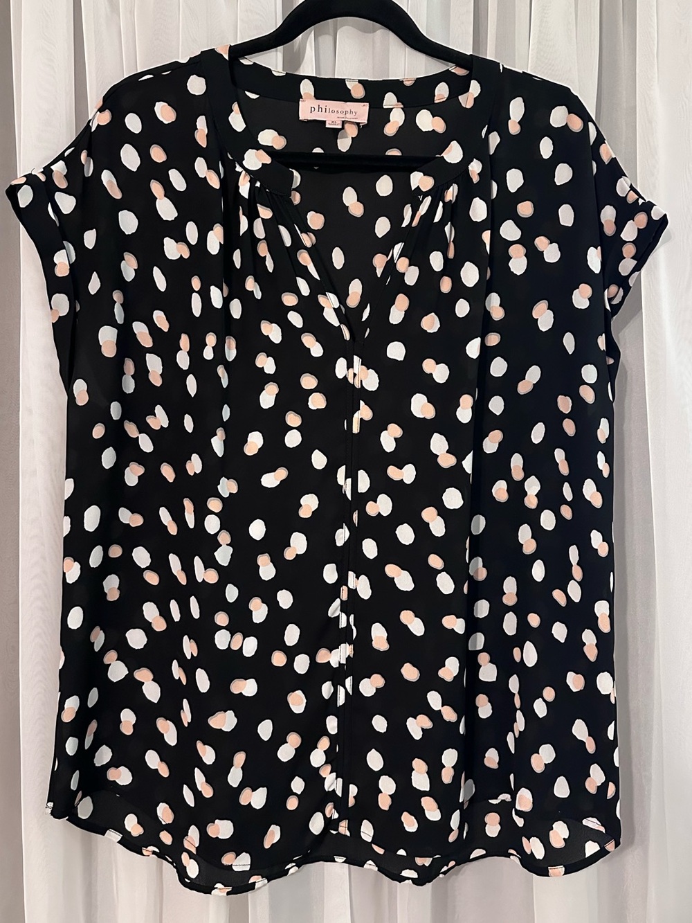 Philosophy Black Peach White spot V-Neck Lightweight Short Sleeve Top Size XL